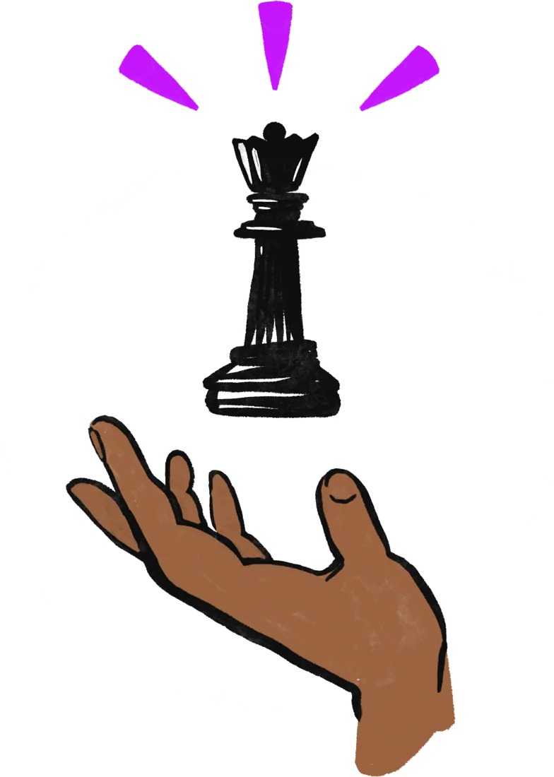 MACM illustration of a chess piece elevated in a hand